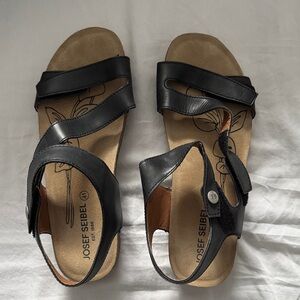 Josef Seibel Black Leather Strap Sandals